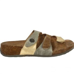 Think! Leather Mitzi Adjustable Footbed Slide Wedge Sandals size 9